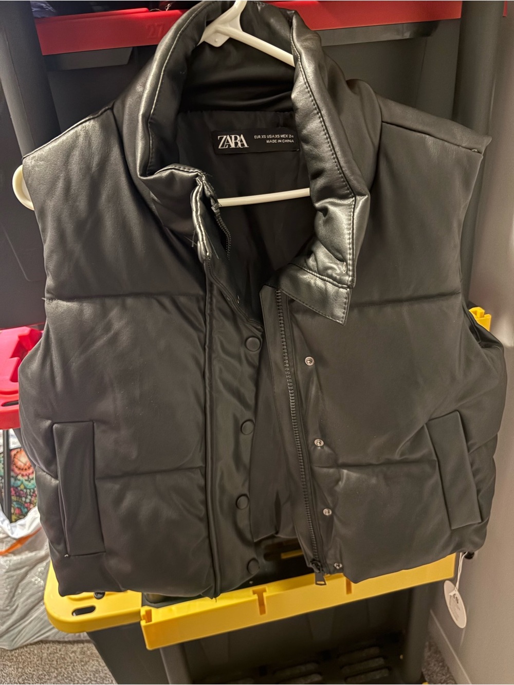 Zara Women Black Quilted Faux-Leather Puffer Vest
